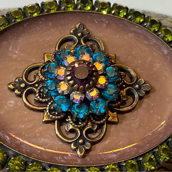 LIZ PALACIOS Enamel Crystal Embellished Brass Floral  Wide Cuff Bracelet - Picture 6 of 6